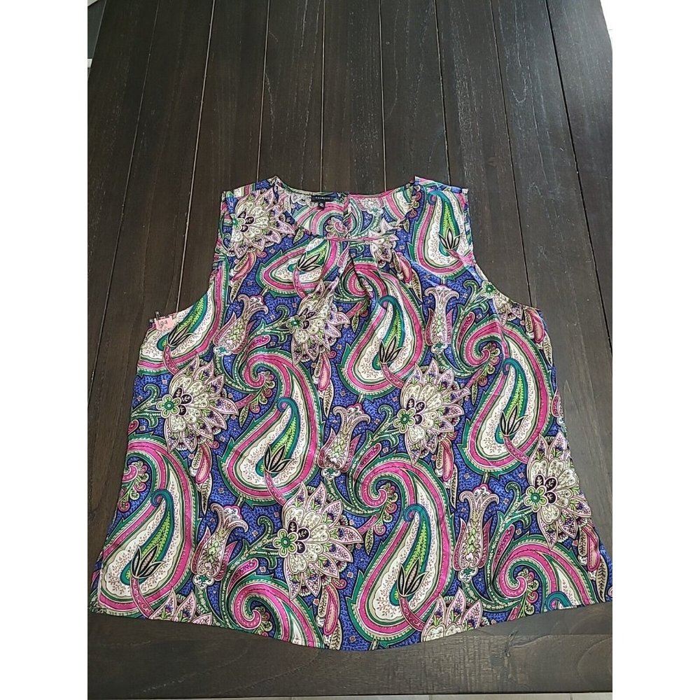 Talbots Sleeveless Silk Top Womens 20 Paisley Floral Colorful Keyhole Round Neck